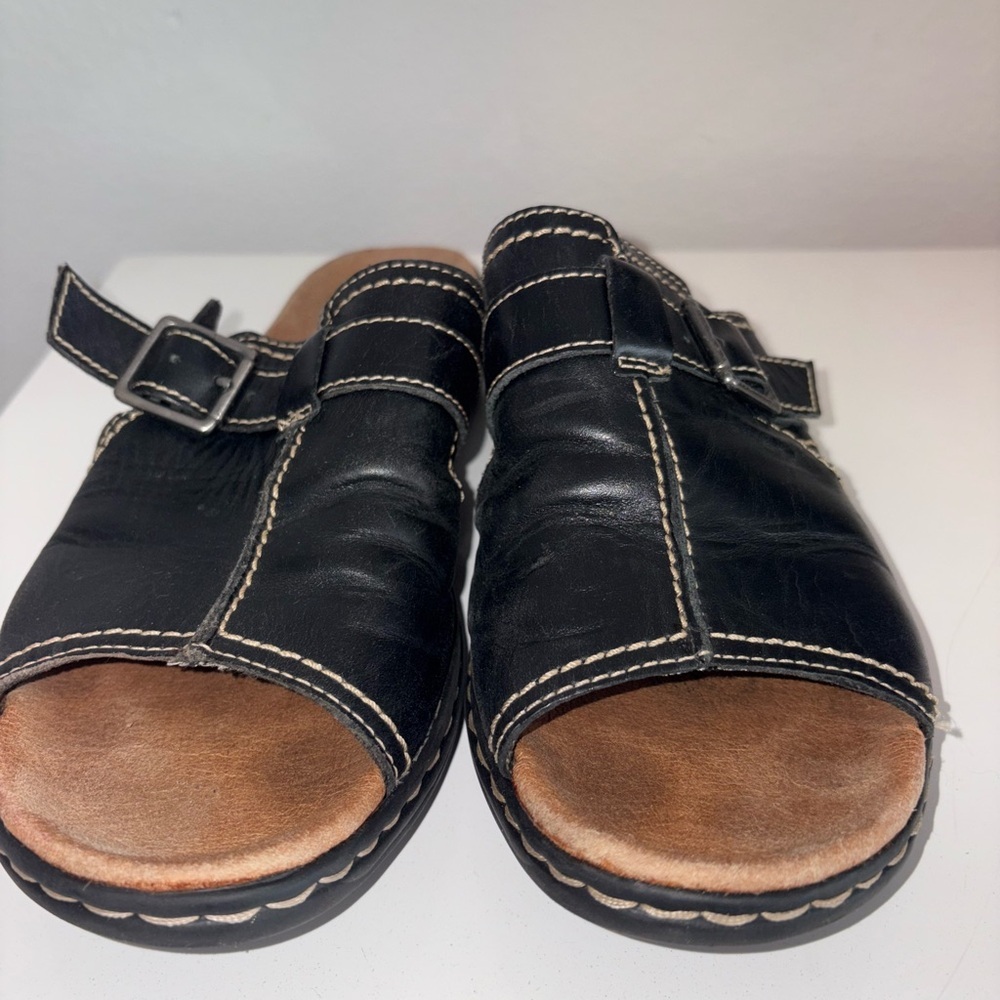 Clarks Black Leather Leisa Gianna Slide Sandal - Picture 6 of 12